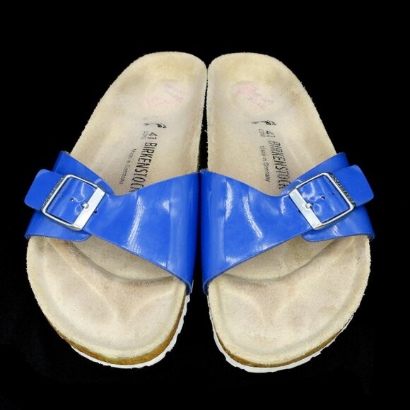 Birkenstock Madrid Slip-on Sandals Patent Blue Single Strap Women's 41 L10 - Picture 2 of 6